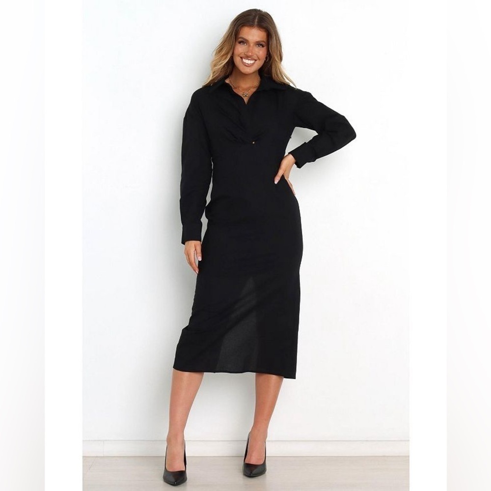 Petal & Pup Monrow cotton linen blend midi dress in black NWT Size: 2